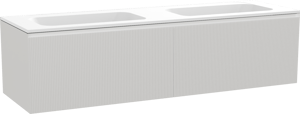 Balmani Fila by Mitra meuble salle de bains suspendu 180 x 55 cm blanc mat avec Tablo Strada double vasque en marbre composite blanc mat, Nervure droite symétrique verticale