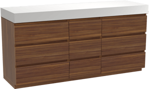 Balmani Lucida meuble salle de bains à poser 180 x 55 cm noyer américain avec Dominus tablette simple ou double en solid surface blanc mat