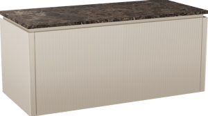 Balmani Eclips meuble salle de bains suspendu 120 x 55 cm Sandbeige avec Stretto tablette simple ou double en Dark Emperador marbre, Nervure droite symétrique verticale