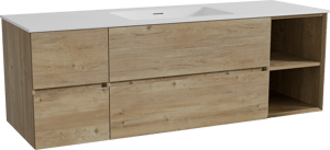 Storke Edge meuble salle de bains suspendu 155 x 52 cm chêne brut avec Mata plan simple en solid surface blanc mat