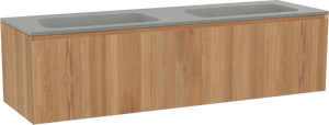 Balmani Idra by Mitra zwevend badkamermeubel 180 x 55 cm teak met Tablo Strada dubbele wastafel in composietmarmer zijdegrijs