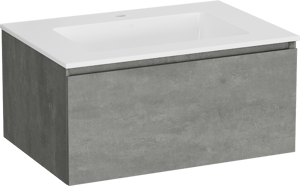 Storke Edge zwevend badmeubel 75 x 52 cm beton donkergrijs met Bilia enkele wastafel in composietmarmer hoogglans wit