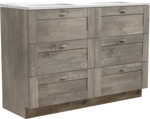 Linie Classo staand badkamermeubel 120 x 46 cm grijze eik met Baro dubbele wastafel in porselein glanzend wit