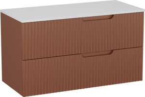 Linie Ribbo zwevend badkamermeubel 100 x 46 cm cotto met Lado enkel of dubbel tablet in melamine terrazzo wit, Verticale symmetrische ronde ribbel