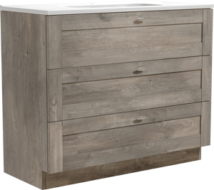 Linie Classo staand badkamermeubel 100 x 46 cm grijze eik met Baro enkele wastafel in porselein glanzend wit