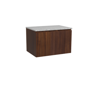 Storke Ribs meuble salle de bains suspendu 75 x 52 cm noyer avec Tavola tablette simple en blanc/noir mat terrazzo, Nervure droite symétrique verticale