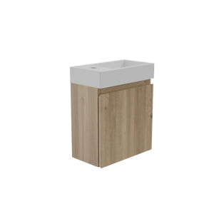 Storke Square zwevend toiletmeubel 40 x 22 cm ruw eiken met Vida wastafel in glanzend composiet marmer