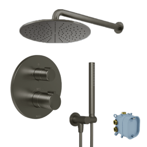 Blaufoss Smartbox Round Duschsystem: Unterputz, inkl. Thermostat-Duscharmatur, Brushed Gunmetal