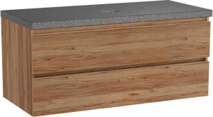 Balmani Lucida zwevend badkamermeubel 120 x 55 cm teak met Rock enkel tablet in graniet zwart