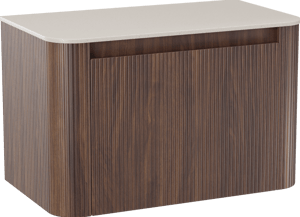 Storke Soft hängendes Möbelstück Set: 80 x 46 cm, Nussbaum, mit Tavola Soft Einzelwaschtischplatte Solid Surface Beige Granit, Vertikale symmetrische gerade Rippe