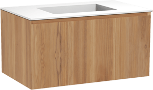 Balmani Idra by Mitra hängendes Möbelstück Set: 90 x 55 cm, Teak, mit Tablo Stretto Einzelwaschtisch, Solid Surface Weiß matt