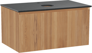 Balmani Idra by Mitra hängendes Möbelstück Set: 90 x 55 cm, Teak, mit Facetta Einzel Waschtischplatte, Schwarzes Granit