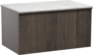 Balmani Forma zwevend badkamermeubel 90 x 55 cm gerookte eik met Stretto enkel tablet in marmer carrara, Verticale symmetrische rechte ribbel