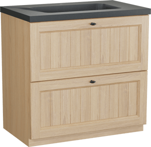 Balmani Lemon staand badkamermeubel 90 x 55 cm, fineer natuur eik met Napoli enkele wastafel in graniet zwart