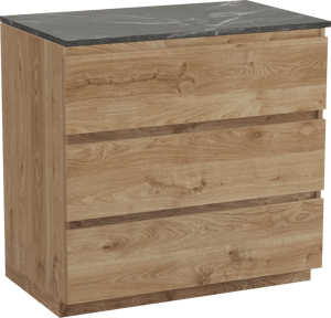 Balmani Lucida staand badkamermeubel 90 x 55 cm ruwe eik met Stretto enkel tablet in marmer pietra grey