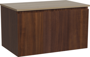 Storke Ribs meuble salle de bains suspendu 85 x 52 cm noyer avec Panton tablette simple en mélaminé chêne brut, Nervure droite symétrique verticale