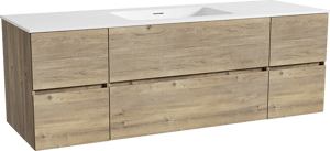 Storke Edge zwevend badkamermeubel 155 x 52 cm ruwe eik met Mata enkele wastafel in solid surface mat wit