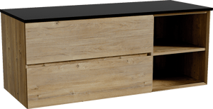 Storke Edge meuble salle de bains suspendu 130 x 52 cm chêne brut avec Panton tablette simple ou double en mdf enduit de poudre noir mat