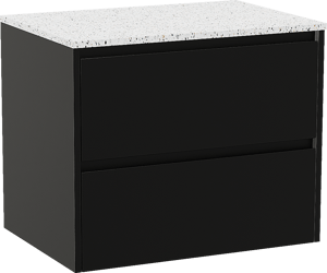 Storke Seda zwevend badkamermeubel 75 x 52 cm mat zwart met Tavola enkel tablet in mat wit/zwart terrazzo