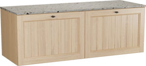 Balmani Lemon zwevend badkamermeubel 150 x 55 cm, fineer natuur eik met Stretto enkel of dubbel tablet in greige terrazzo