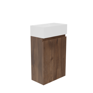 Lado zwevend toiletmeubel 40 x 22 cm bruine eik met Vano wastafel in glanzend composiet marmer