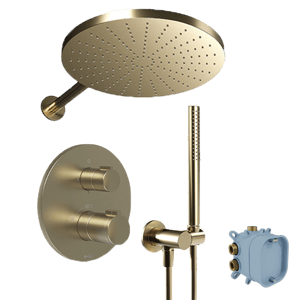 Blaufoss Smartbox Round robinet thermostatique Colonne de douche de pluie encastré avec douche de tête 30 cm Brushed Champagne Gold