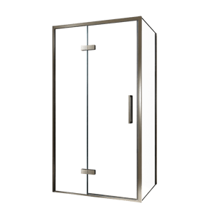 Balmani Senses Design Eckdusche: Drehtür (Links) mit fixierte Seitenwand, 100 x 70 cm, Klarglas, Profil Brushed GunMetal