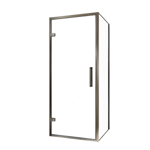 Balmani Senses Design Eckdusche: Drehtür (Links) mit fixierte Seitenwand, 90 x 100 cm, Klarglas, Profil Brushed GunMetal