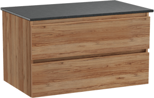 Balmani Lucida hängendes Möbelstück Set: 90 x 55 cm, Teak, mit Stretto Einzel Waschtischplatte, Schwarzes Granit