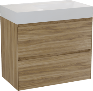 Balmani Mitra Compact zwevend badkamermeubel 80 x 46 cm wilde eik met Argila asymmetrisch rechtse wastafel in composietmarmer glanzend wit
