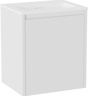 Storke Seda zwevend badkamermeubel 45 x 35 cm mat wit met Mata enkele wastafel in Solid Surface mat wit