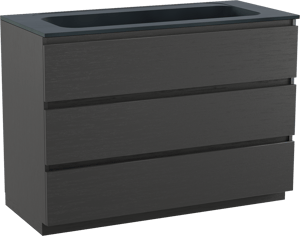 Balmani Lucida meuble salle de bains à poser 120 x 55 cm chêne noir avec Tablo Strada lavabo simple pour 2 trous de robinet en marbre composite noir mat