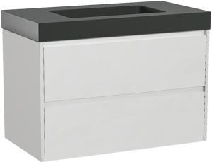Storke Seda zwevend badkamermeubel 95 x 52 cm mat wit met Scuro High enkele wastafel in kwarts mat zwart