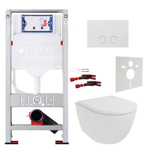 Luca Varess Moreno wc suspendu blanc mat sans bride SilentFlush avec Geberit Sigma réservoir de chasse encastré UP320 avec cadre Burda et plaque de commande
