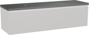 Balmani Fila by Mitra meuble salle de bains suspendu 180 x 55 cm blanc mat avec Rock tablette double en granit noir, Nervure gauche symétrique verticale
