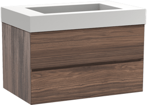 Balmani Mitra zwevend badkamermeubel 90 x 55 cm notelaar met Modus enkele wastafel in solid surface mat wit