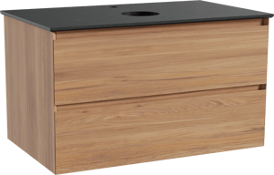 Balmani Mitra zwevend badkamermeubel 90 x 55 cm teak met Facetta enkel tablet in graniet zwart