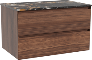 Balmani Mitra meuble salle de bains suspendu 90 x 55 cm noyer avec Stretto tablette simple en marbre portoro gold
