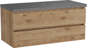 Balmani Lucida zwevend badkamermeubel 120 x 55 cm ruwe eik met Rock enkel tablet in graniet zwart