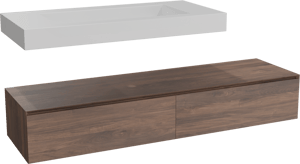 Balmani Mitra Elements hängendes Möbelstück Set: 180 x 55 cm, Amerikanischer Nussbaum mit Modus Einzelwaschtisch für 2 Armaturenlöcher 120 cm, Solid Surface Weiß matt