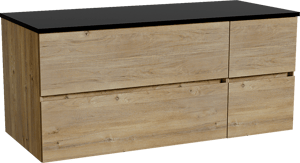 Storke Edge zwevend badkamermeubel 120 x 52 cm ruwe eik met Panton enkel of dubbel tablet in gepoedercoate mdf mat zwart