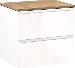 Linie Lado zwevend badkamermeubel 60 x 46 cm glanzend wit met Lado enkel tablet in melamine natuur eik