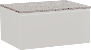 Storke Edge hängendes Möbelstück Set: 75 x 52 cm, Weiß glänzend, mit Tavola Einzel Waschtischplatte, Terrazzo in Weiß/Schwarz matt