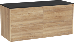 Storke Seda meuble salle de bains suspendu 130 x 52 cm chêne brut avec Panton tablette simple ou double en mdf enduit de poudre noir mat