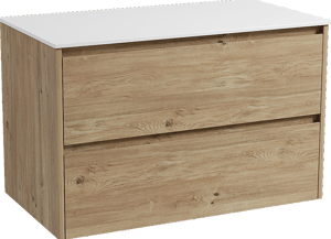 Storke Seda meuble salle de bains suspendu 95 x 52 cm chêne brut avec Tavola tablette simple en solid surface blanc mat