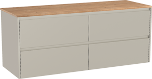 Storke Seda zwevend badkamermeubel 150 x 52 cm zijdegrijs met Panton enkel of dubbel tablet in melamine ruwe eik