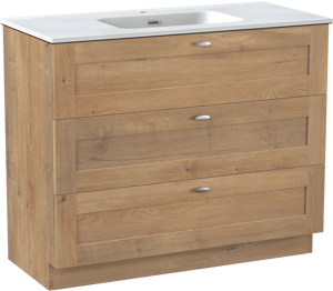 Linie Classo staand badkamermeubel 100 x 46 cm natuur eik met Baro enkele wastafel in porselein mat wit