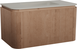 Balmani Moon meuble salle de bains suspendu 100 x 55 cm chêne naturel avec Moon plan simple en top solid soie grise, Nervure droite symétrique verticale