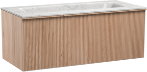 Balmani Forma zwevend badmeubel 120 x 55 cm naturel eiken met Tablo Arcato enkele wastafel in marmer carrara, Verticale symmetrische rechte ribbel
