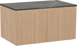 Balmani Fila by Mitra zwevend badkamermeubel 90 x 55 cm natuur eik met Stretto enkel tablet in marmer pietra grey, Verticale symmetrische rechte ribbel